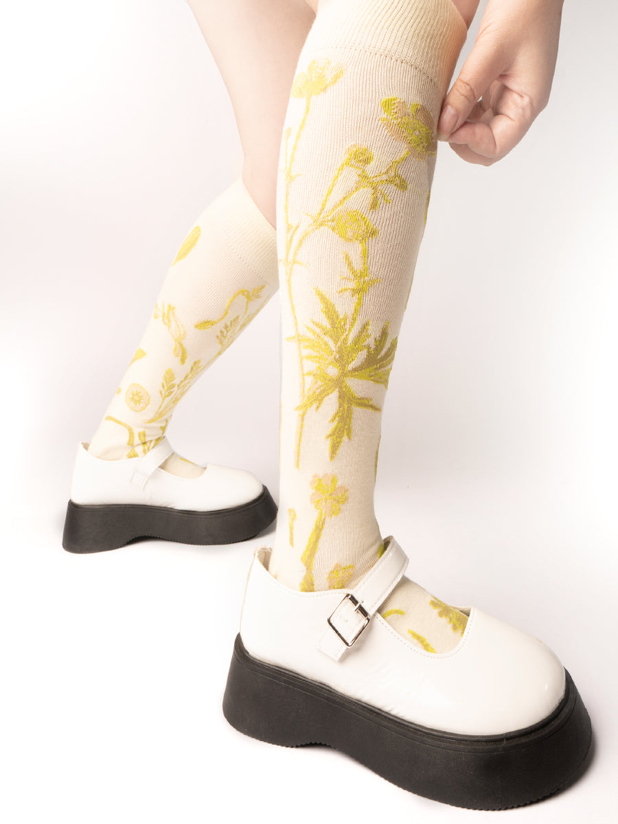 Yellow Leaf Knee Socks for Girls & Women | Fun and Stylish | Versatile and Comfortable Knee Socks | Gift Idea |