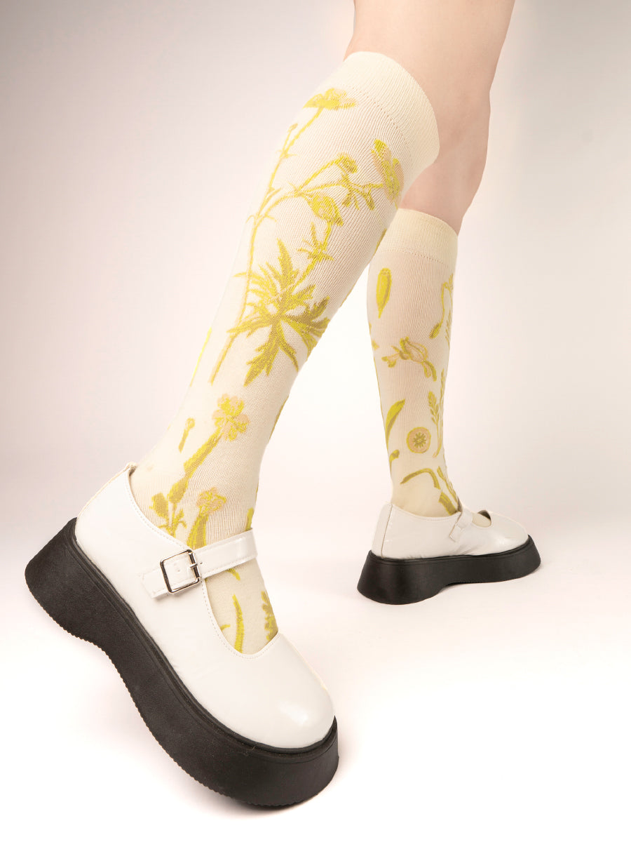 Yellow Leaf Knee Socks for Girls & Women | Fun and Stylish | Versatile and Comfortable Knee Socks | Gift Idea |